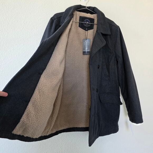 Urban Republic Charcoal Peacoat Jacket Sherpa Lined Double Breasted Men Size L - Picture 6 of 13